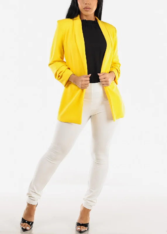 quarter-sleeve-open-front-blazer-yellow-jk18888zyllw