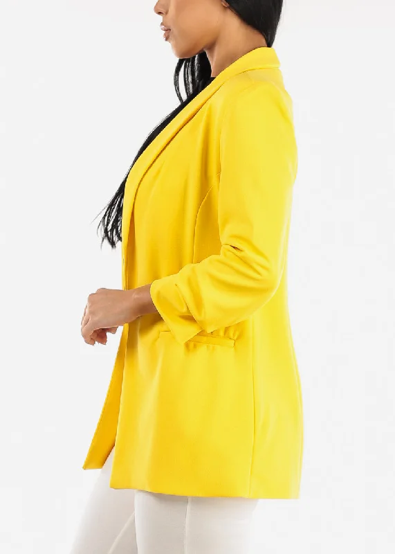 quarter-sleeve-open-front-blazer-yellow-jk18888zyllw