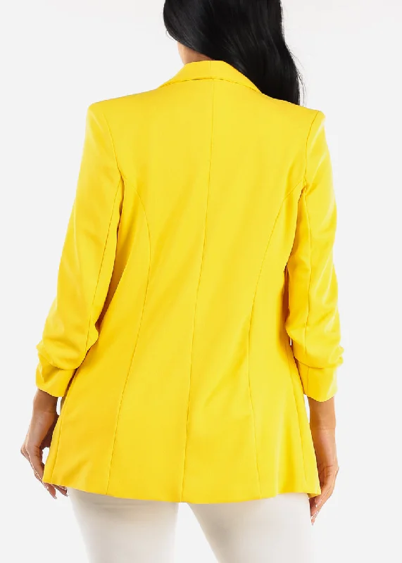 quarter-sleeve-open-front-blazer-yellow-jk18888zyllw