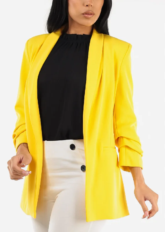 quarter-sleeve-open-front-blazer-yellow-jk18888zyllw