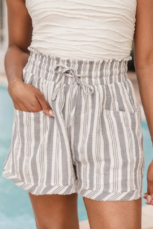 Ready For A Change Ivory Gauze Drawstring Striped Shorts