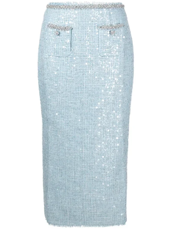 Blue Sequin Boucle Midi Skirt