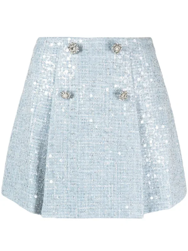 Blue Sequin Boucle Mini Skirt