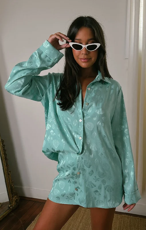 Smith Button Down ~ Aquamarine Shell Satin