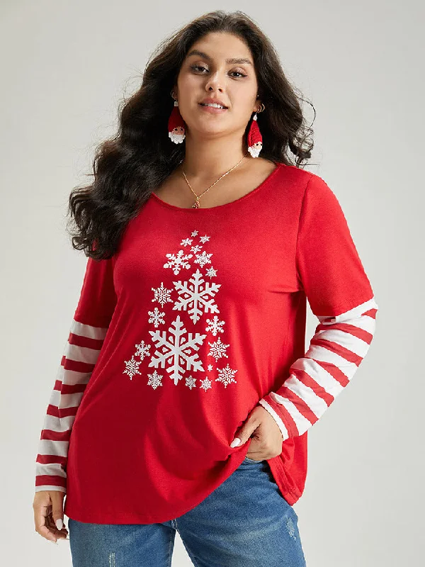 Snowflake Striped Patchwork T-shirt