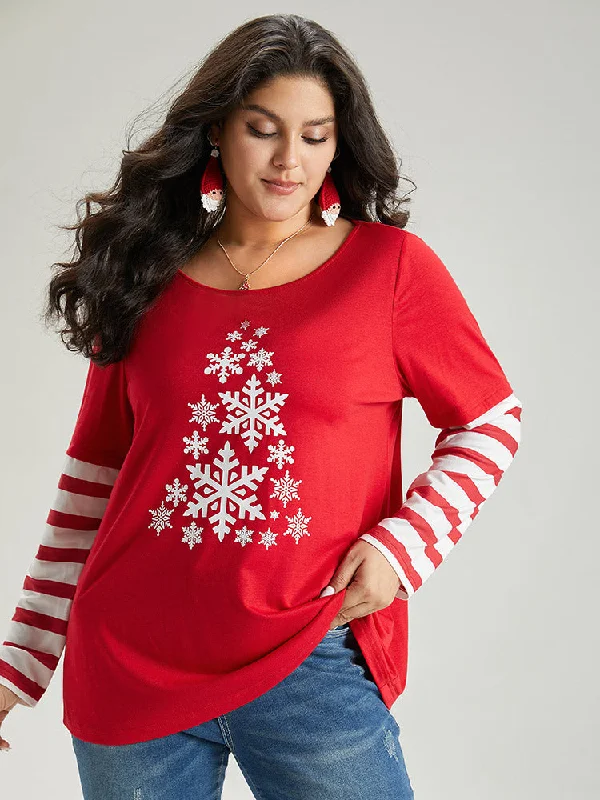 snowflake-striped-patchwork-t-shirt