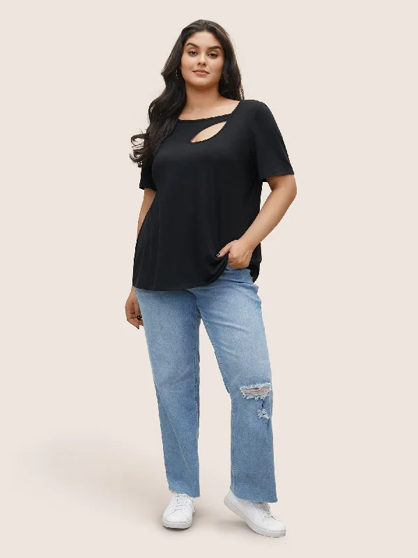 solid-asymmetrical-hem-cut-out-t-shirt