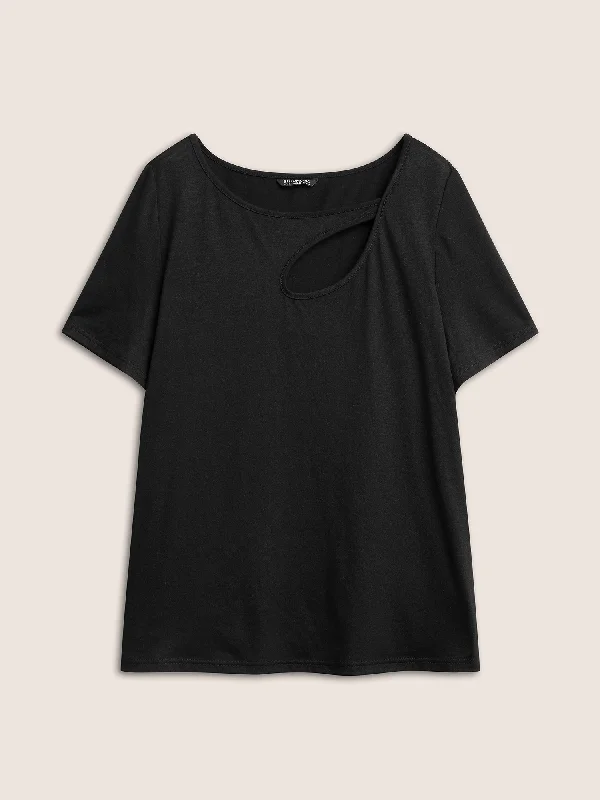 solid-asymmetrical-hem-cut-out-t-shirt