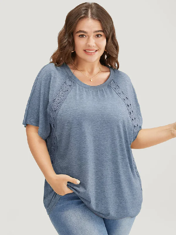 Solid Contrast Lace Ruffle Sleeve T-shirt