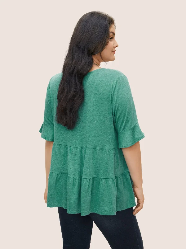 solid-gathered-flutter-sleeve-layered-hem-t-shirt