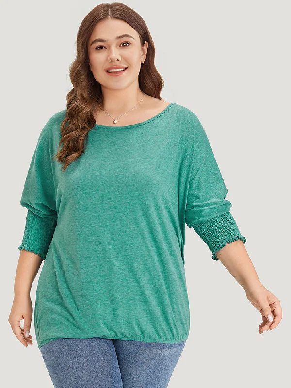 Solid Heather Shirred Batwing Sleeve T-shirt