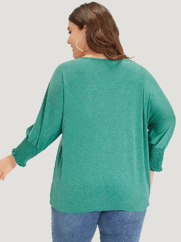 solid-heather-shirred-batwing-sleeve-t-shirt