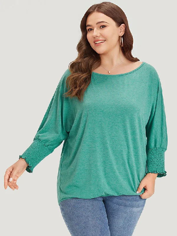 solid-heather-shirred-batwing-sleeve-t-shirt