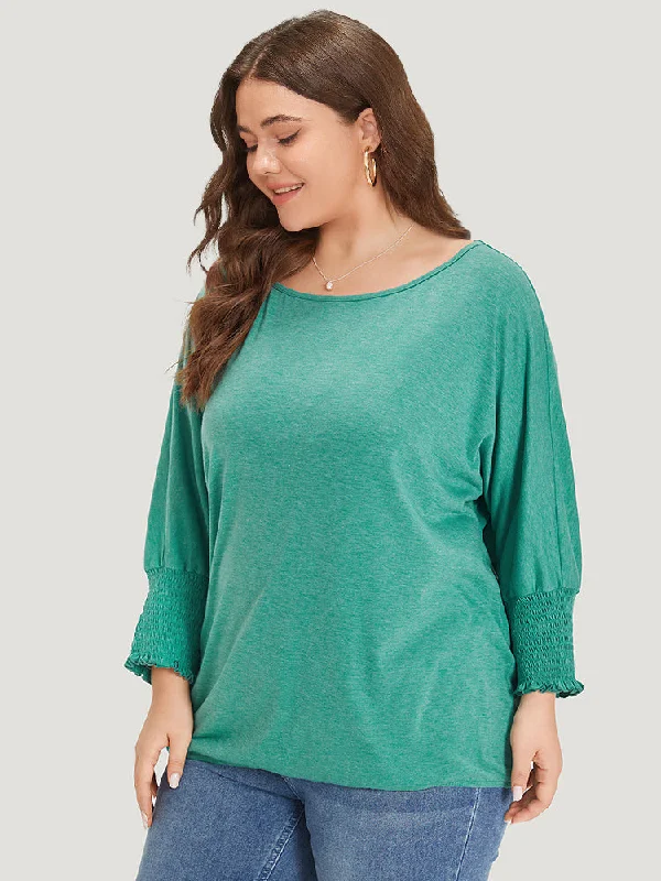 solid-heather-shirred-batwing-sleeve-t-shirt