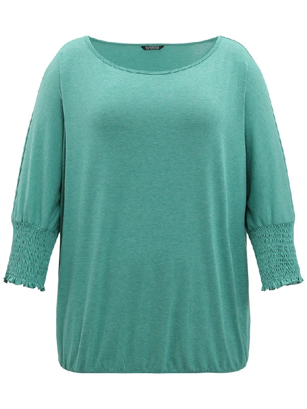 solid-heather-shirred-batwing-sleeve-t-shirt