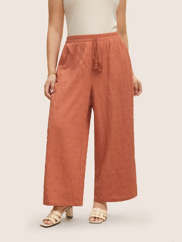 Solid Texture Slit Hem Drawstring Pants