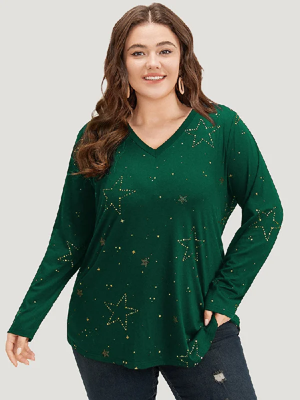 star-glitter-plain-v-neck-t-shirts