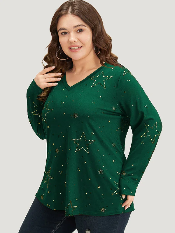 star-glitter-plain-v-neck-t-shirts