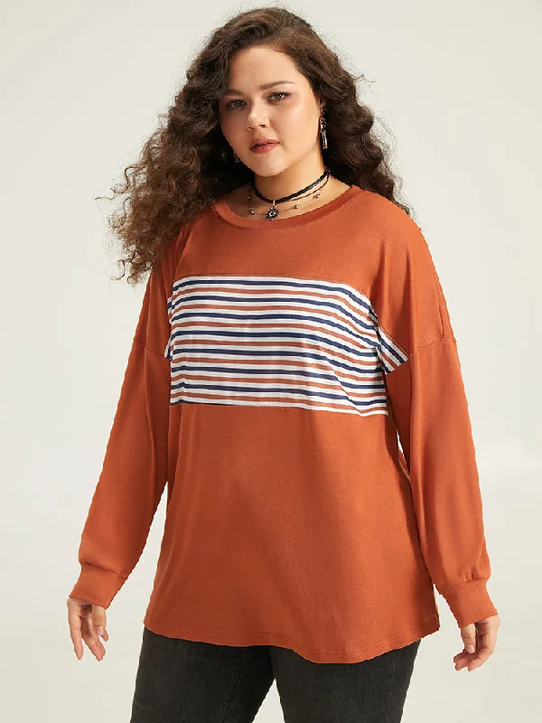 striped-patchwork-round-neck-drop-shoulder-t-shirt