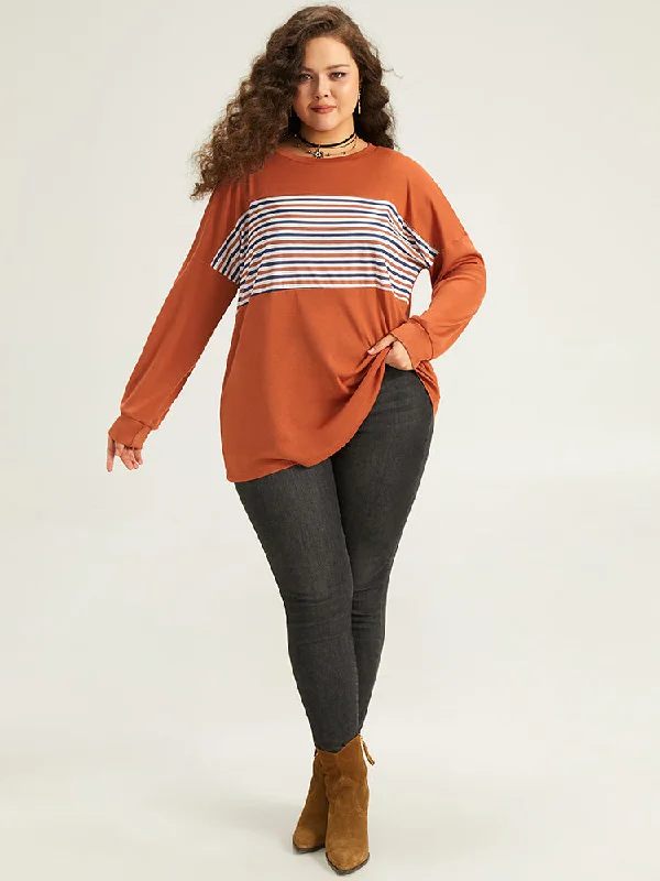 striped-patchwork-round-neck-drop-shoulder-t-shirt