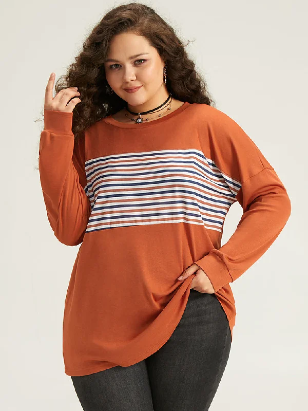 striped-patchwork-round-neck-drop-shoulder-t-shirt