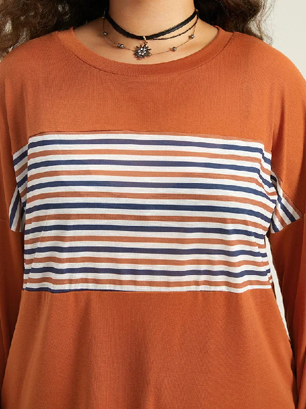 striped-patchwork-round-neck-drop-shoulder-t-shirt