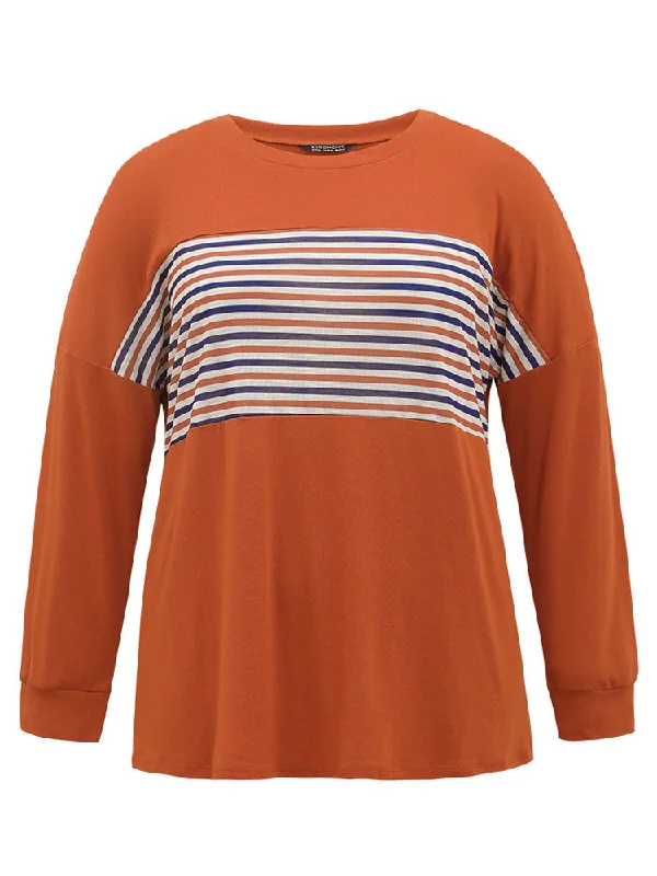 striped-patchwork-round-neck-drop-shoulder-t-shirt