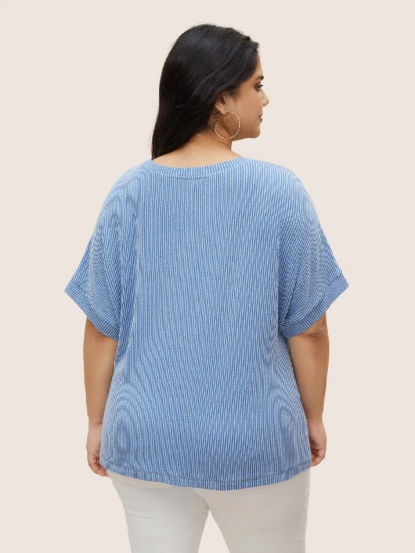 striped-round-neck-batwing-sleeve-t-shirt