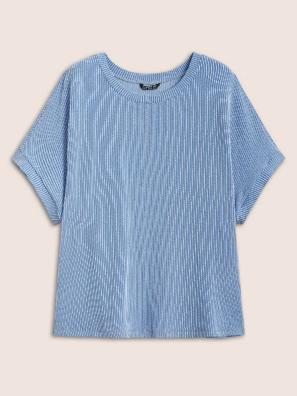 striped-round-neck-batwing-sleeve-t-shirt