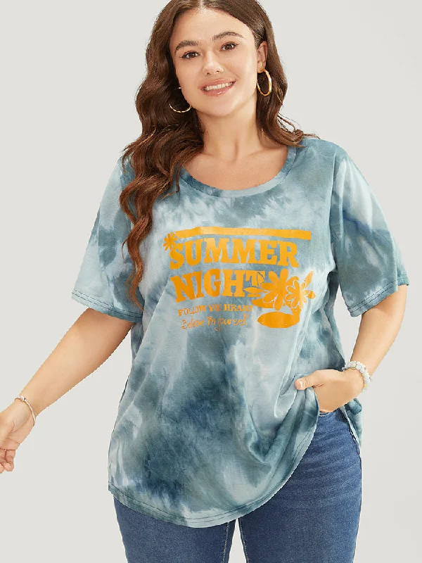 Tie Dye Round Neck Letter Graphic T-shirt