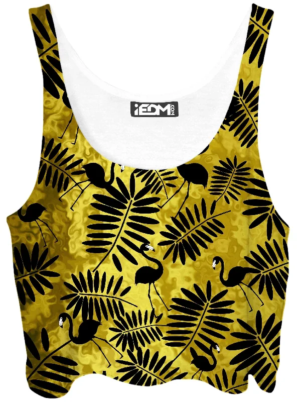 Tropical Black Flamingos Crop Top