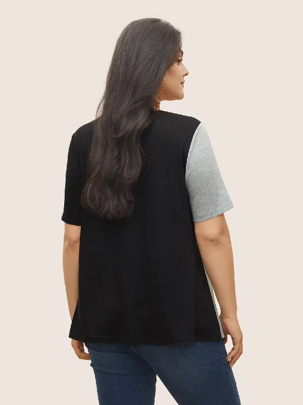 two-tone-button-detail-asymmetrical-neck-t-shirt