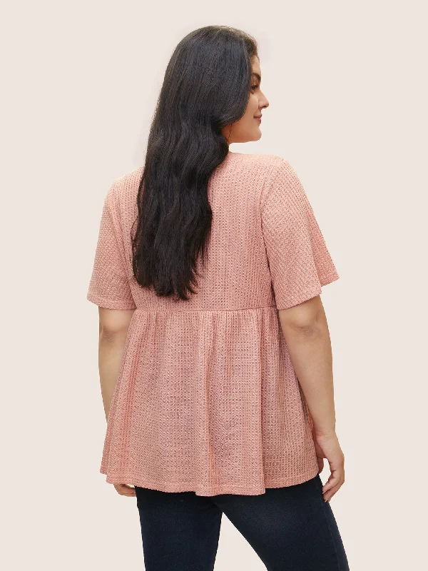 waffle-knit-gathered-flutter-sleeve-t-shirt