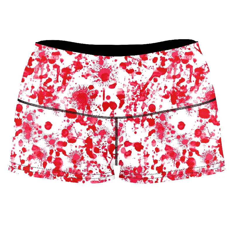 White Blood Print High-Waisted Women's Shorts