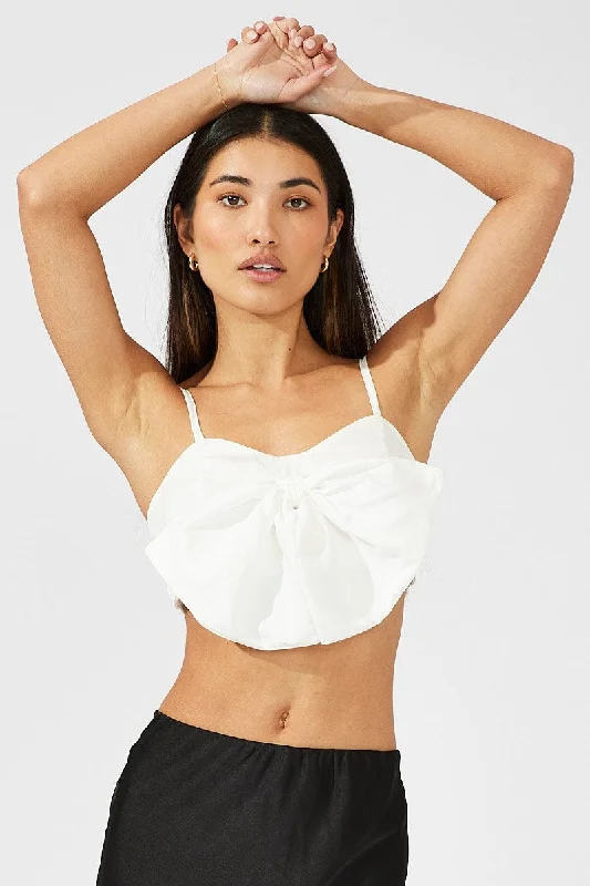 White Crop Top Strappy Oversized 3d Bow