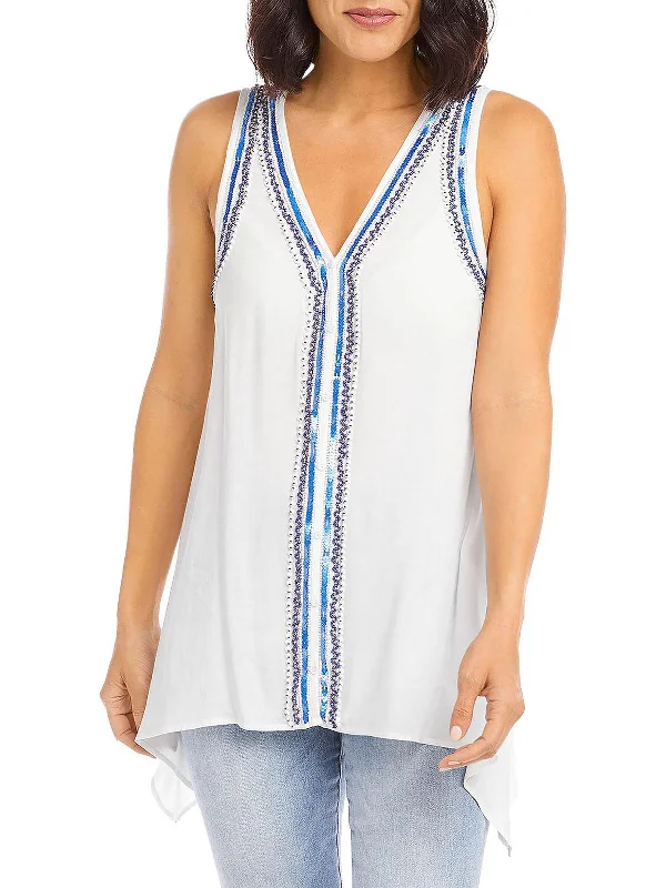 Womens Button Down V Neck Tank Top