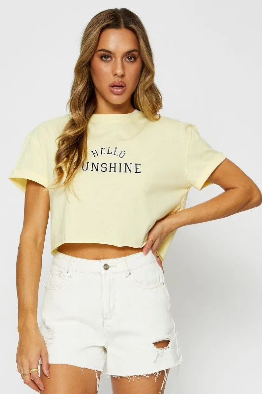 Yellow Graphic T Shirt Short Sleeve Crop